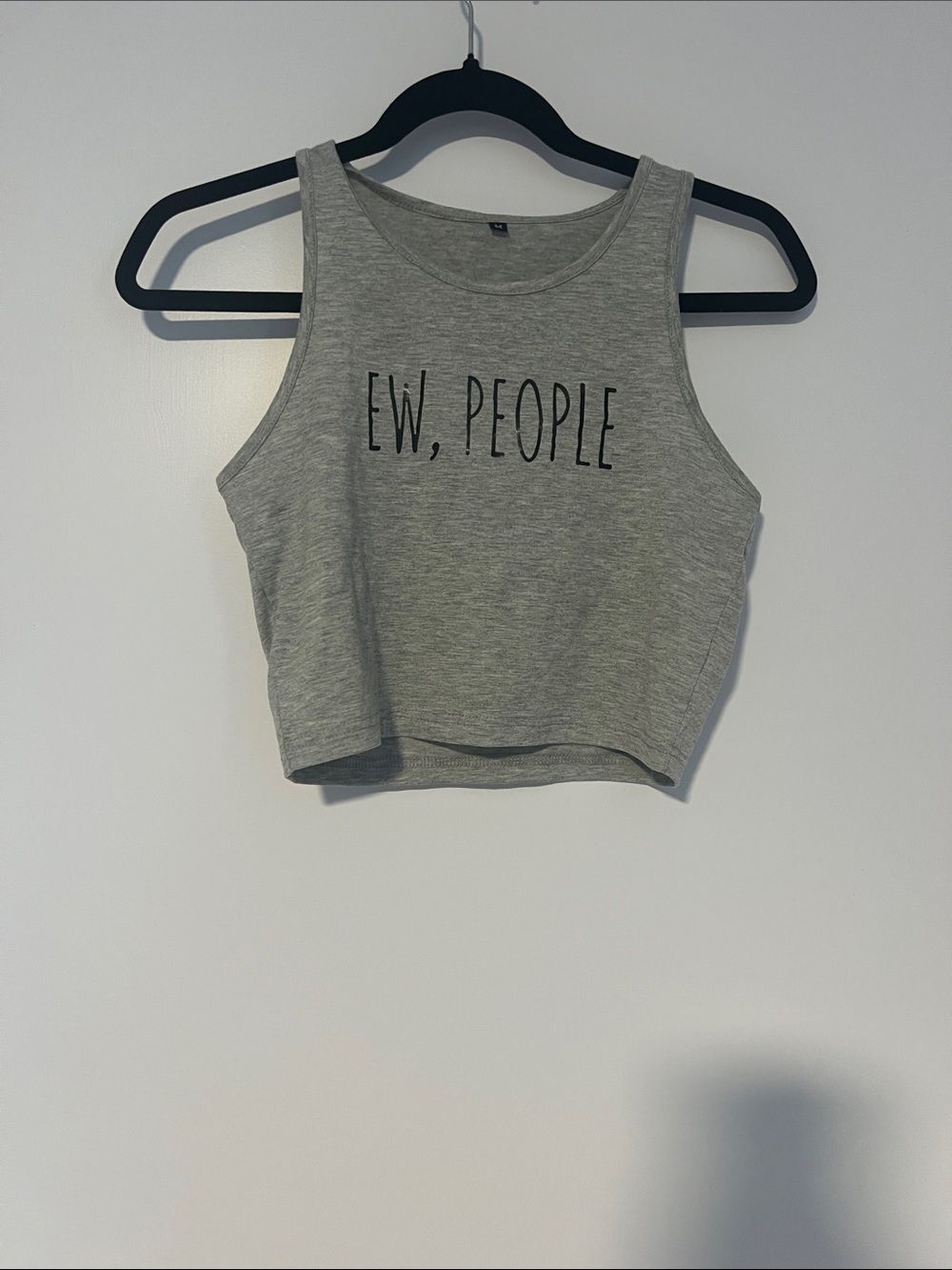 Grey Cropped Tank Top with "Ew, People" Slogan